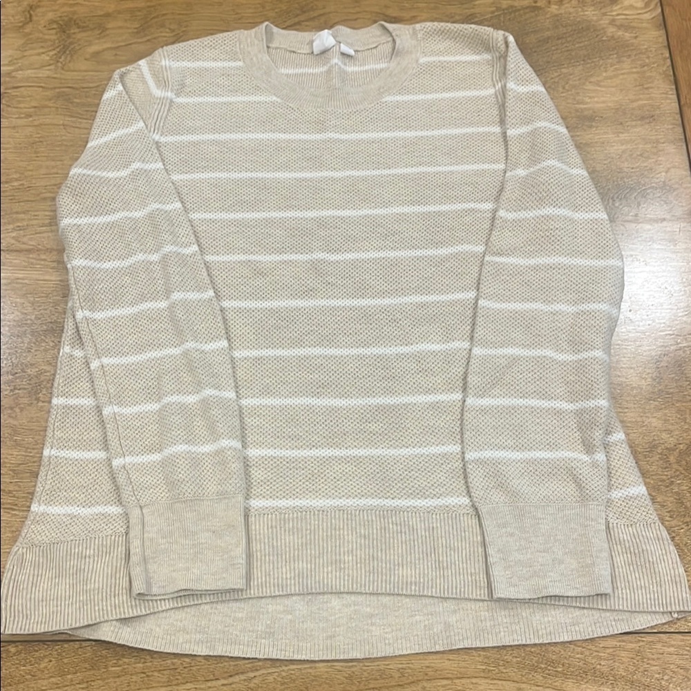 GAP Cream and White Crew Neck Sweater with Stripes